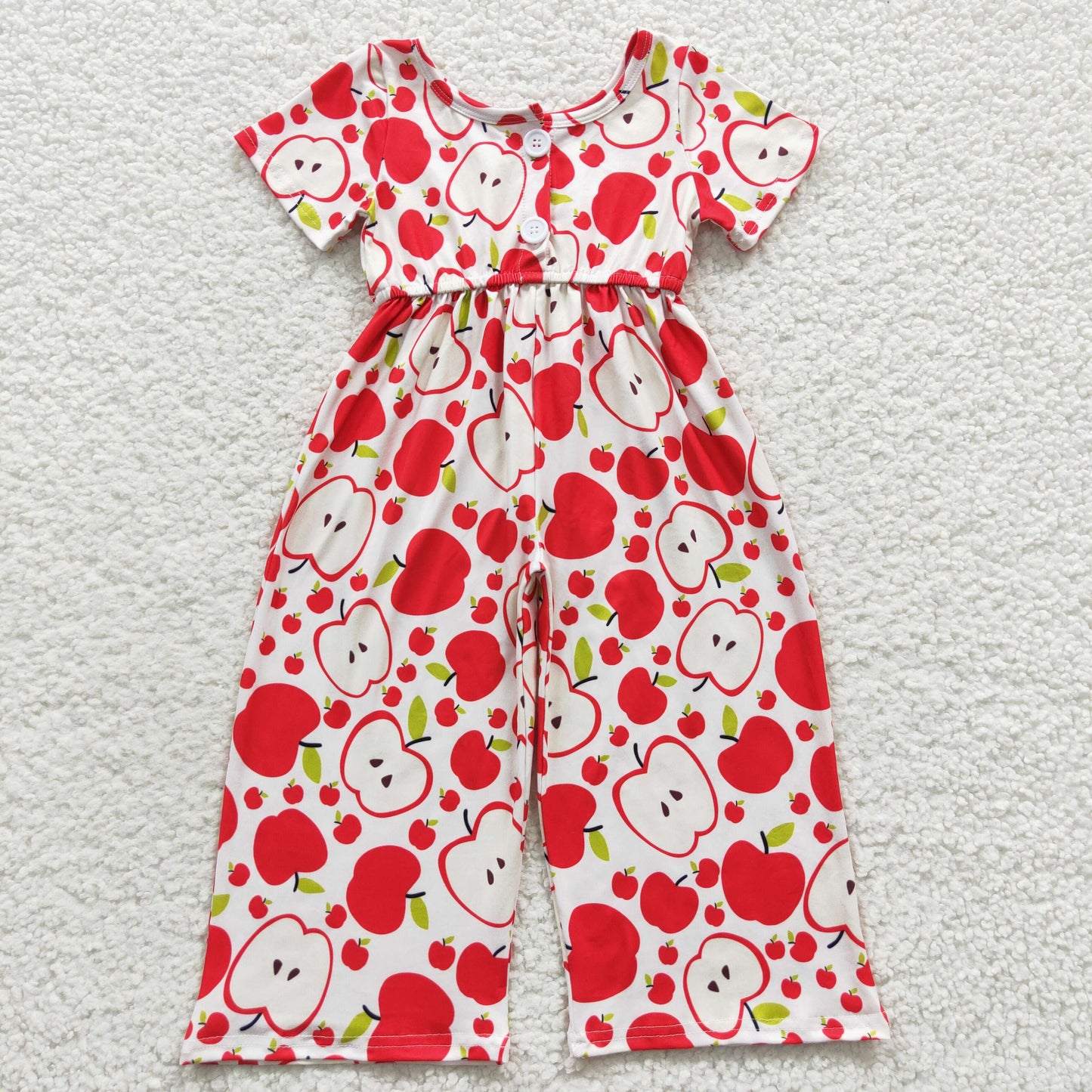 SR0393 Baby Girl Short Sleeves Apple Back To School Jumpsuit