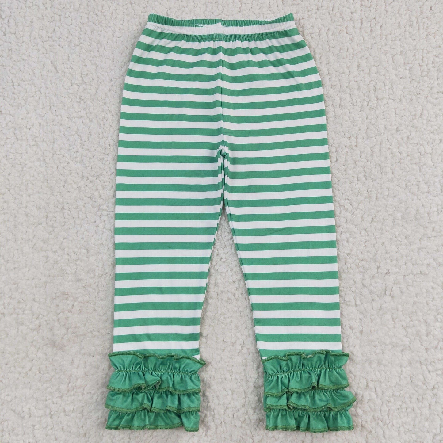 P0175 Baby Girl Green Stripes Ruffle Pants