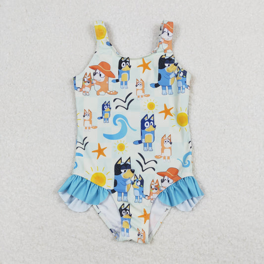 Baby Girl Sleeveless Dogs One Piece Swimsuit