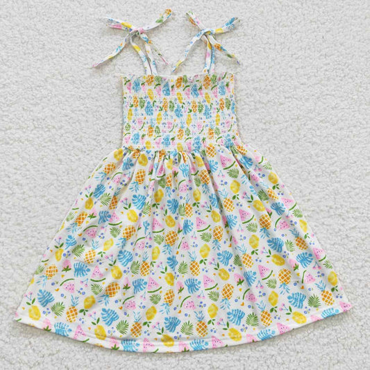 GSD0374 Baby Girl Summer Fruit Halter Sleeveless Elastic Smocked Dress