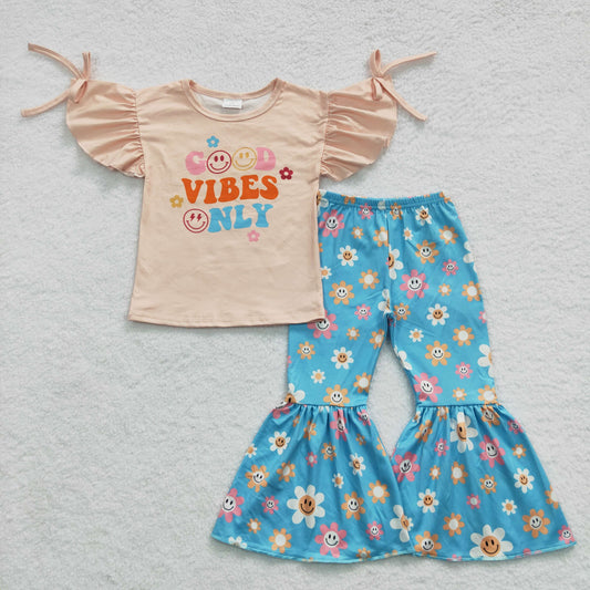 GSPO0637  Baby Girl Good Vibes Only Floral Bell Pants Outfit