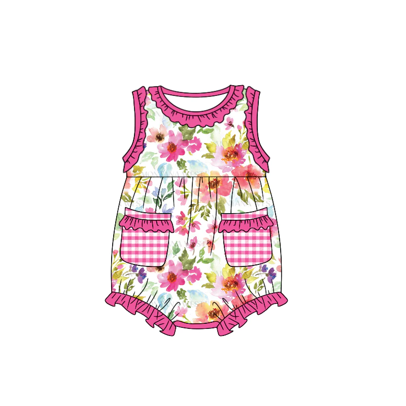 Moq 3 Pre-order SR1334 Baby Girl Summer Floral Pocket One Piece Romper