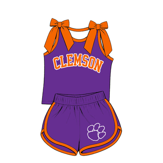 ( Moq 5 ) Baby Girls Kids Sleeveless Bows Shirt Shorts Team Set Cheer Clothes