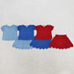 Sibling Baby Girls Kids Short Sleeves Shirts Scallop Skirts Shorts Sets Cotton Clothes RTS