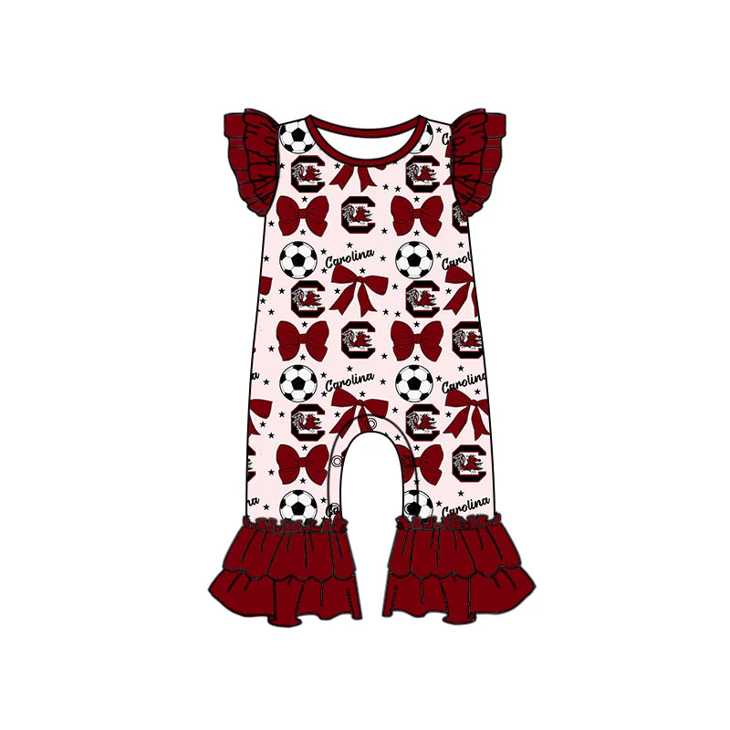 ( Moq 5 each style ) Baby Girl Toddler Team Red Bows ‌Soccer‌ Sibling Romper Dress Set 6.14