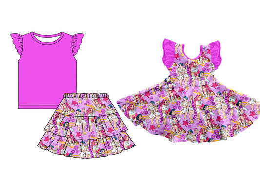 ( Moq 5 Each Style ) Baby Girls Kids Short Sleeves Singer Stars Flower Sibling Dress Set