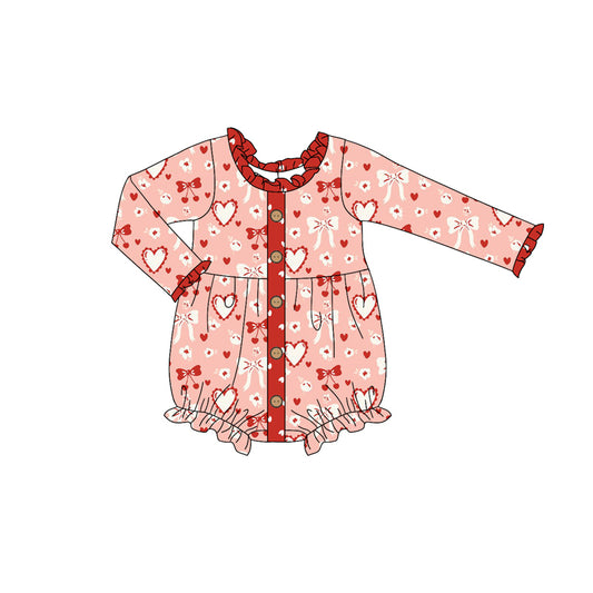 Baby Girl Newborn Infant Valentine Bow Hearts Floral Bubble Romper