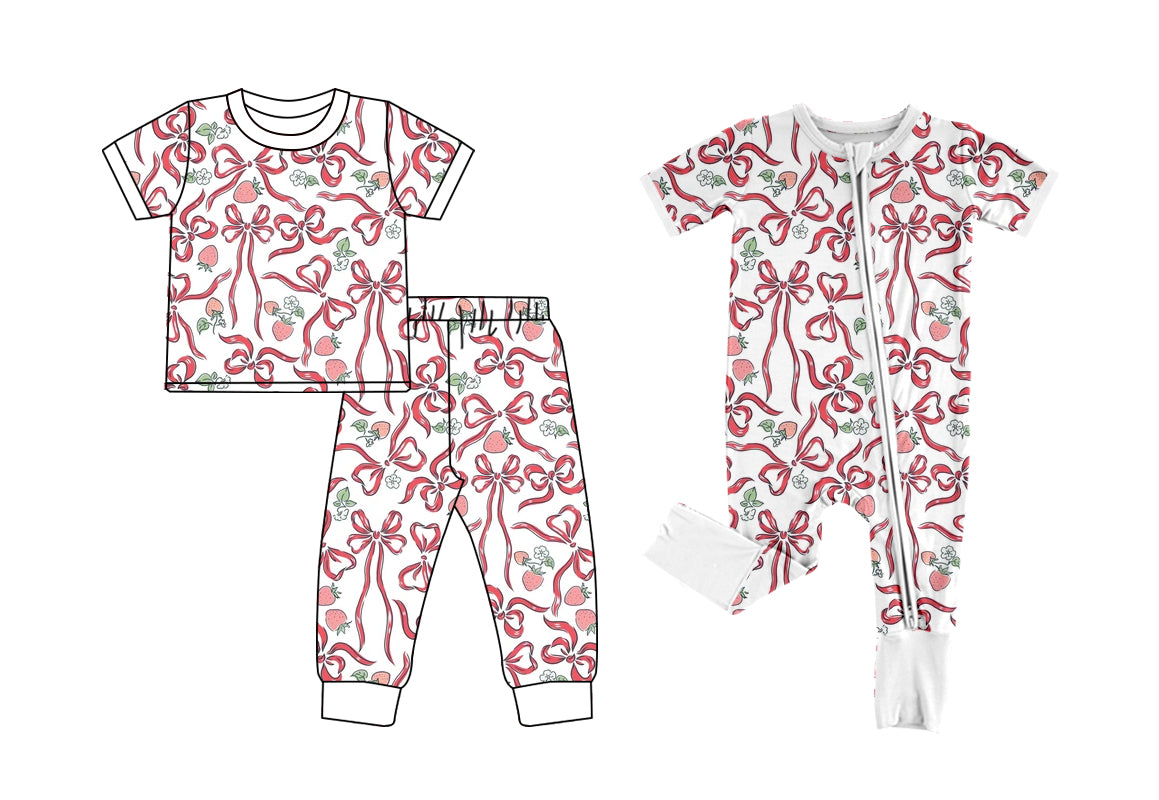 Baby Girl Bows Strawberry Sibling Matching Romper Set ( Moq 5 Each Design )