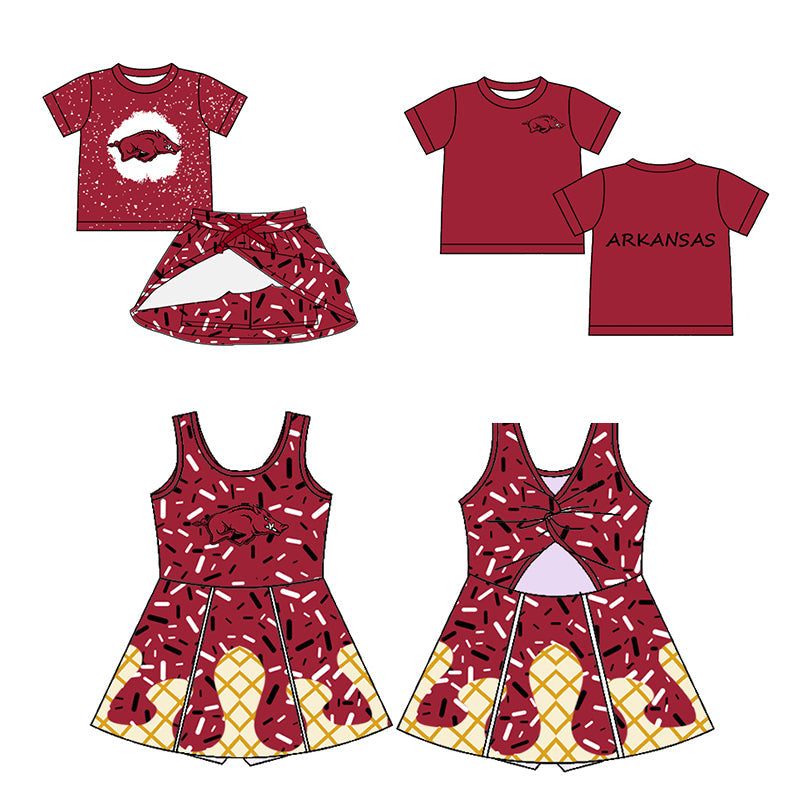 ( Moq 5 each style ) Baby Boy Girl Team Pig Red Sibling Dress Shirt Set 5.9