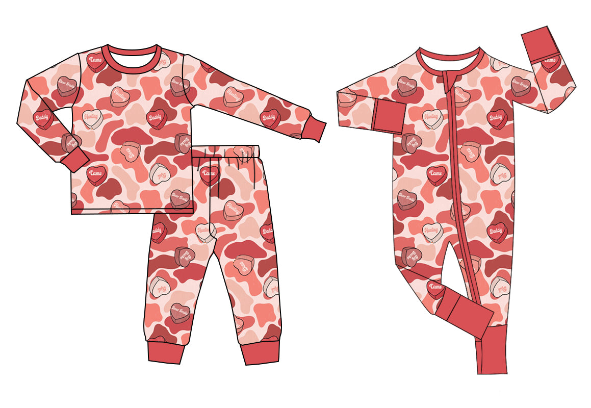 Baby Girl Valentines Hearts Camo Sibling Matching Romper Set ( Moq 5 Each Design )