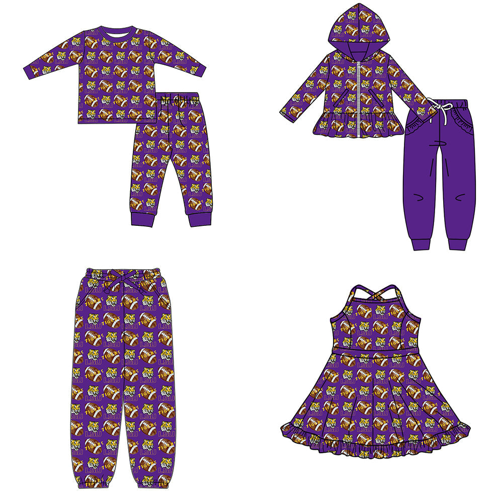 ( Moq 5 each style ) Baby Boy Girl Team Tigers Sibling Purple Pants Dress Set 8.20