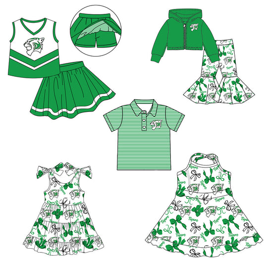 ( Moq 5 each style ) Baby Boy Girl Team Cheer Sibling Shirt Tigers Bows Dress Set 8.4