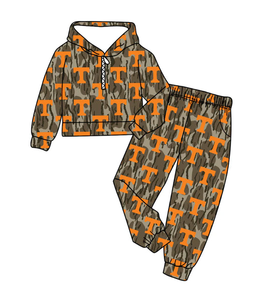 ( Moq 5 ) Baby Kids Toddler Camo Long Sleeves Hoodie Zipper T Shirt Pockets Pants Team Set