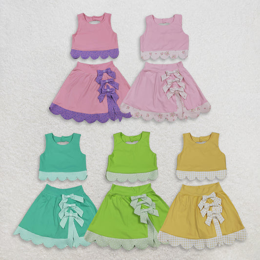 Sibling Baby Girls Kids Sleeveless Tops Bows Skirt Shorts Yoga Clothes Sets RTS