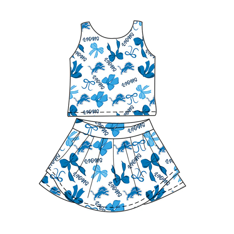 ( Moq 5 each style ) Baby Girl Toddler Lions Team Bows Sibling Skort Dress Set 6.6