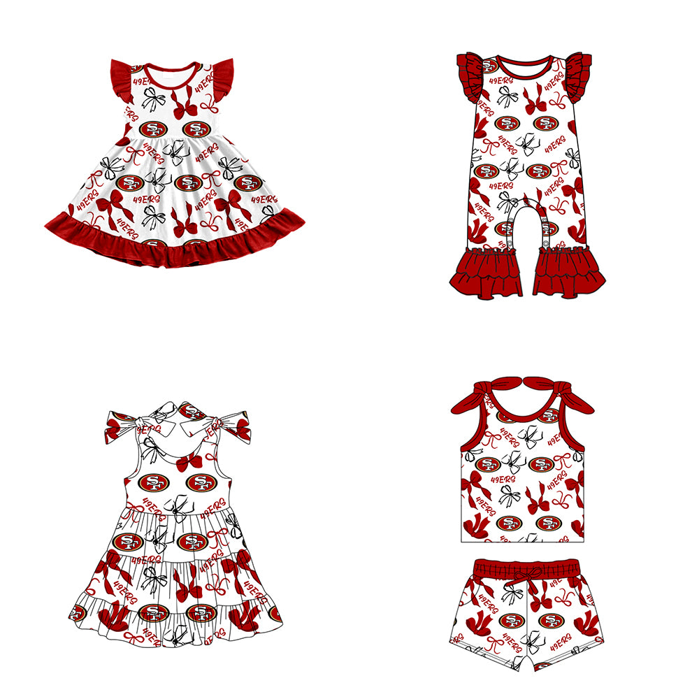 ( Moq 5 each style ) Baby Girl Toddler SF Team Bows Sibling Romper Dress Set 7.12