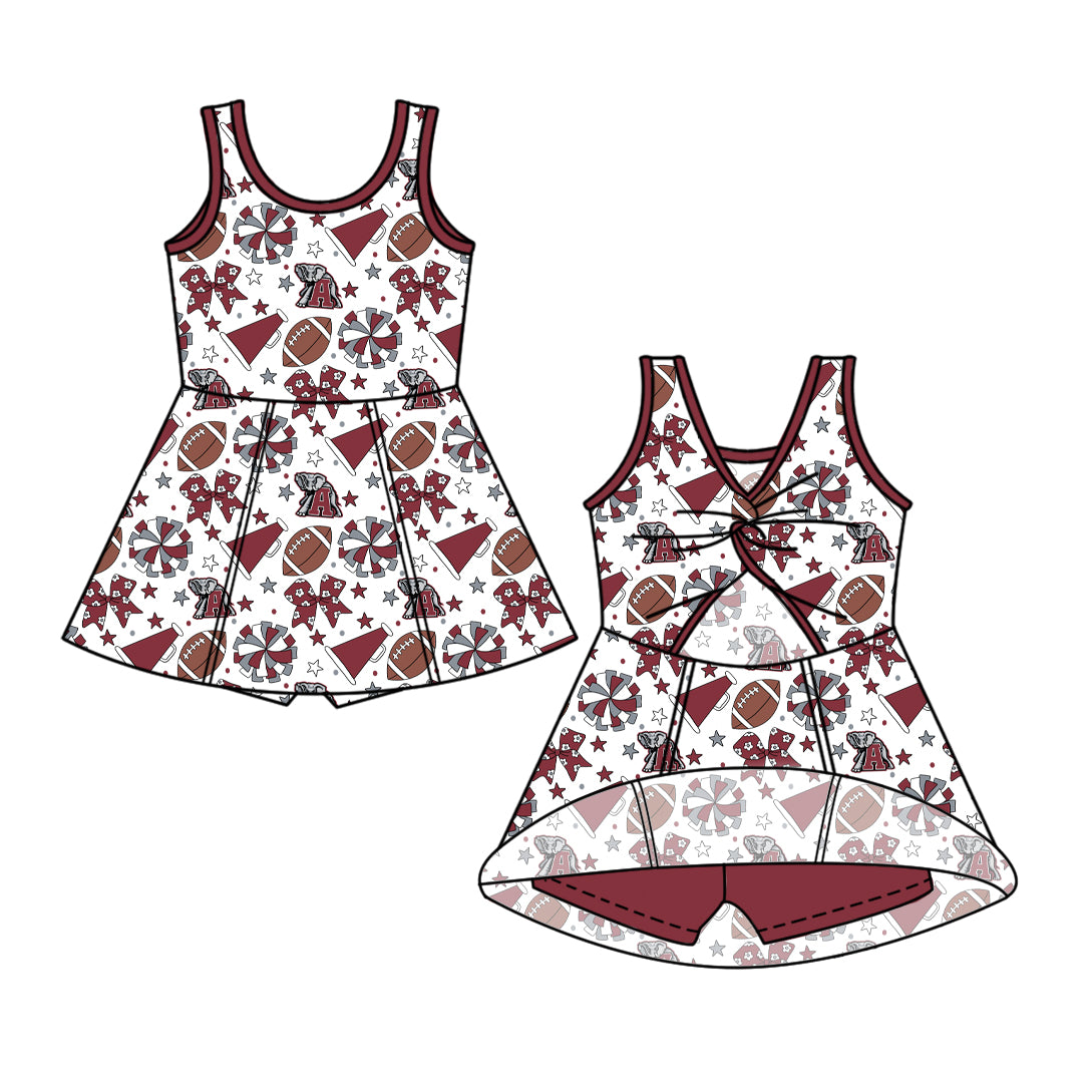 ( Moq 5 ) Baby Girls Toddler Sleeveless Elephant Bows Cheer Football Shorts Ruffle Dress Team Clothes
