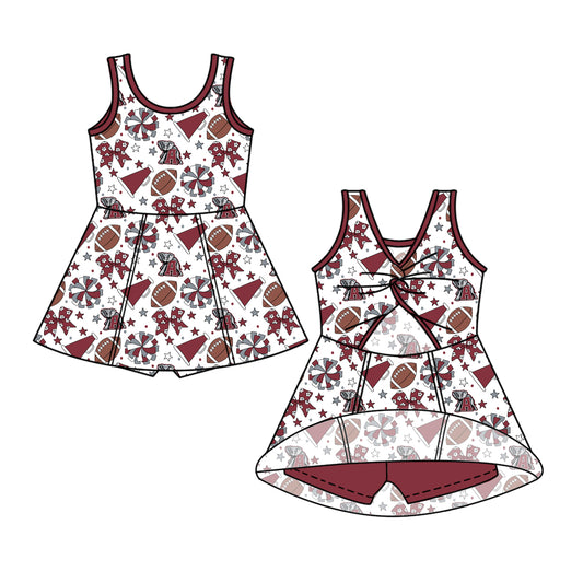 ( Moq 5 ) Baby Girls Toddler Sleeveless Elephant Bows Cheer Football Shorts Ruffle Dress Team Clothes