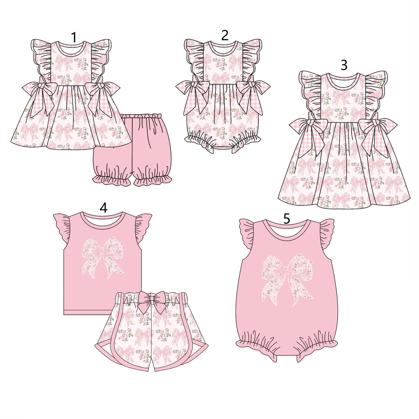 Baby Boy Girl Flower Pink Bows Sibling Dress Romper Clothes Set ( Moq 5 Each style )11.30