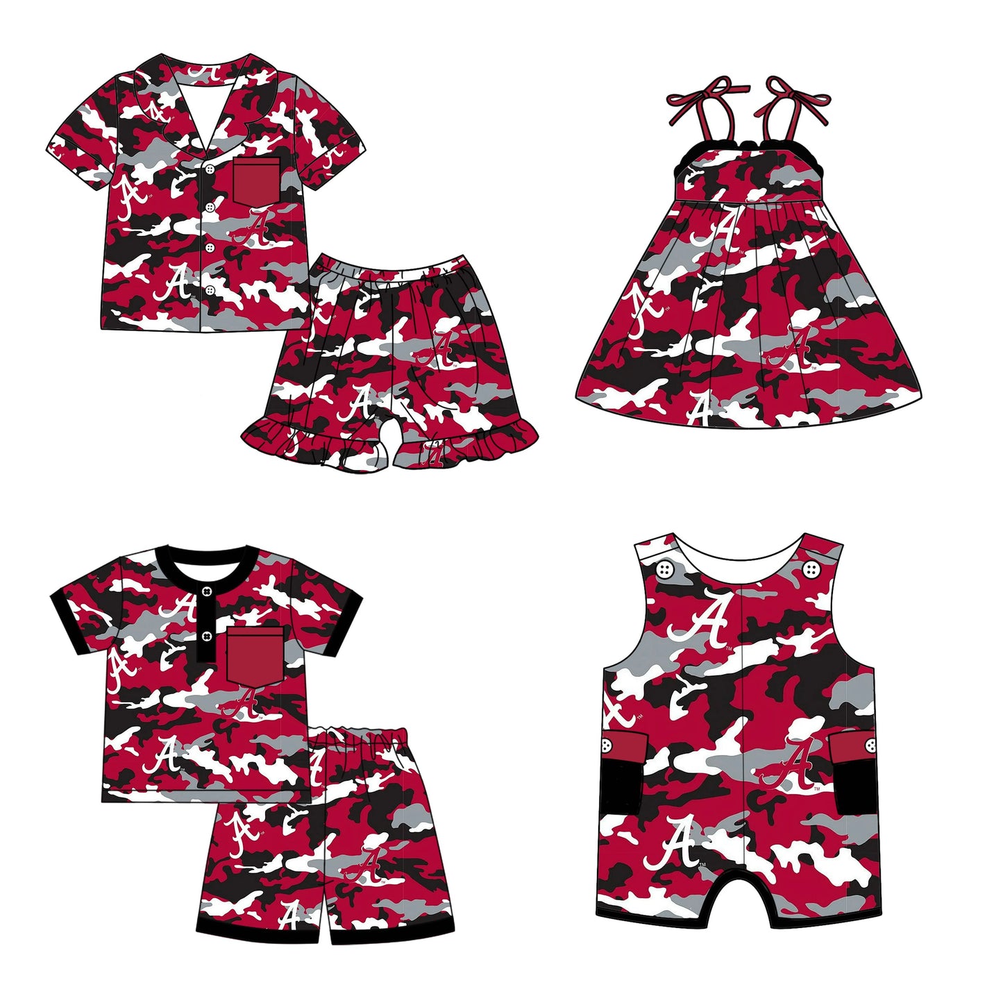 ( Moq 5 each style ) Baby Boy Girl Team A Camo Sibling Dress Romper Set 5.6