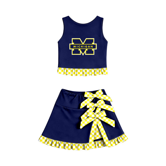 ( Moq 5 ) Baby Girls Kids Sleeveless Vest Bows Skirt Shorts Team Set Cheer Clothes