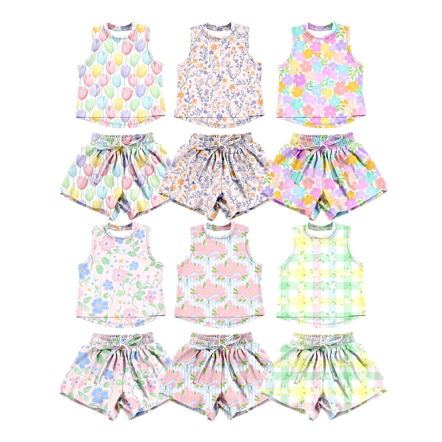 ( Moq 5 Each Style ) Sibling Baby Girls Kids Sleeveless Flower Shirts Shorts Summer Sets Clothes