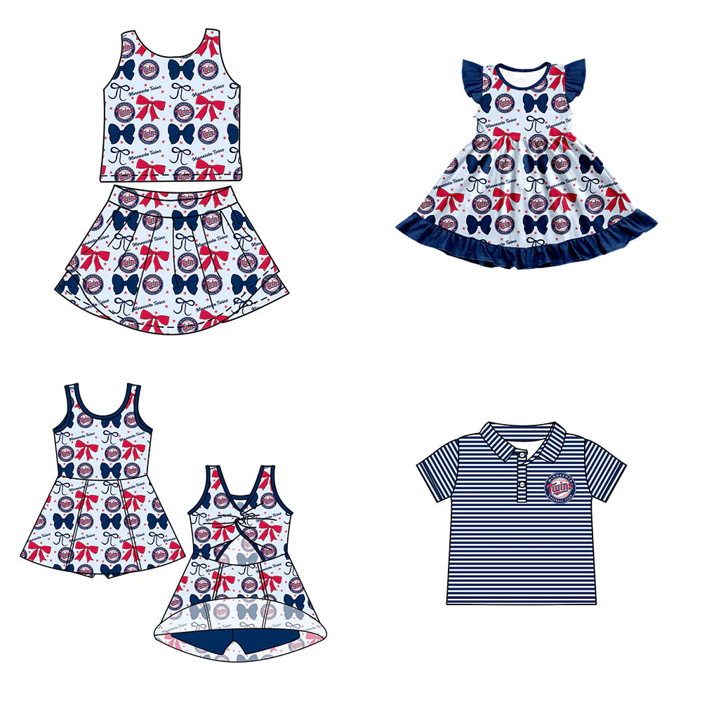 ( Moq 5 each style ) Baby Boy Girl Toddler Team Bows Sibling Shirt Dress Set 6.20