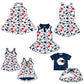( Moq 5 each style ) Baby Girl Toddler Team Red Blue Bows Sibling Skort Dress Set 6.4