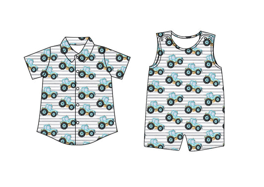 Baby Boy Farm Tractors Sibling Romper Shirt ( Moq 5 Each Style ) 1.8