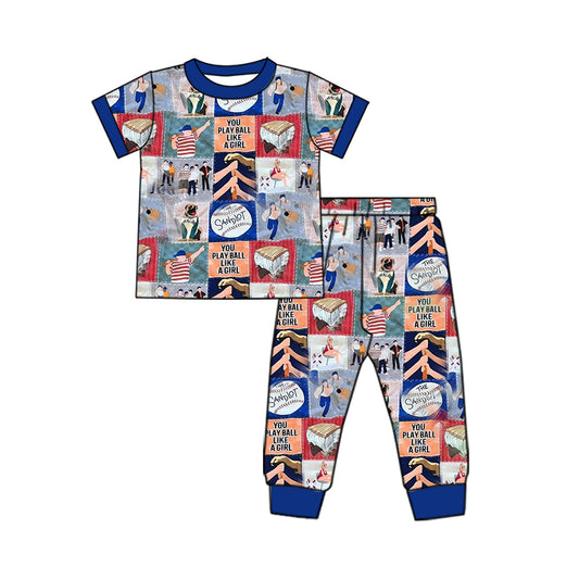 Baby Boy Short Sleeves Baseball Shirt Pajamas Set ( Moq 5 Each Design )11.27