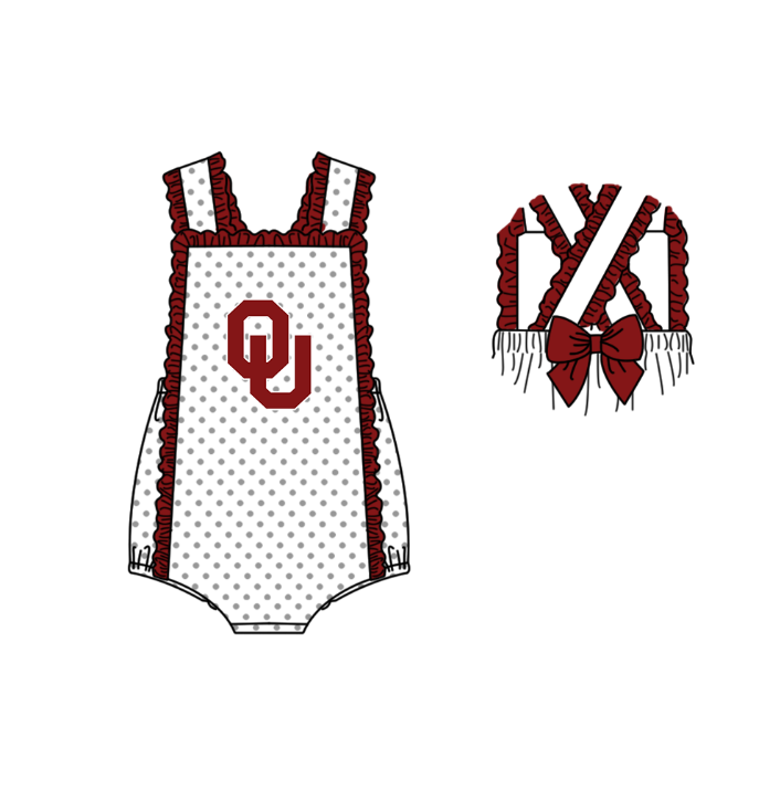 ( Moq 5 ) Baby Girls Kids Sleeveless Dots Red Bows Team Romper