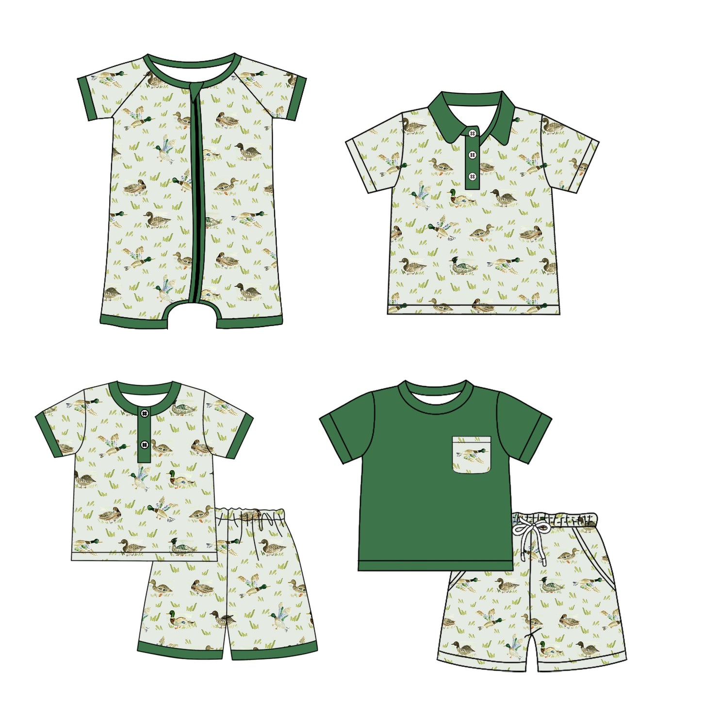 Baby Boy Girl Ducks Green Sibling Romper Shirt Set ( Moq 5 Each Style ) 1.18