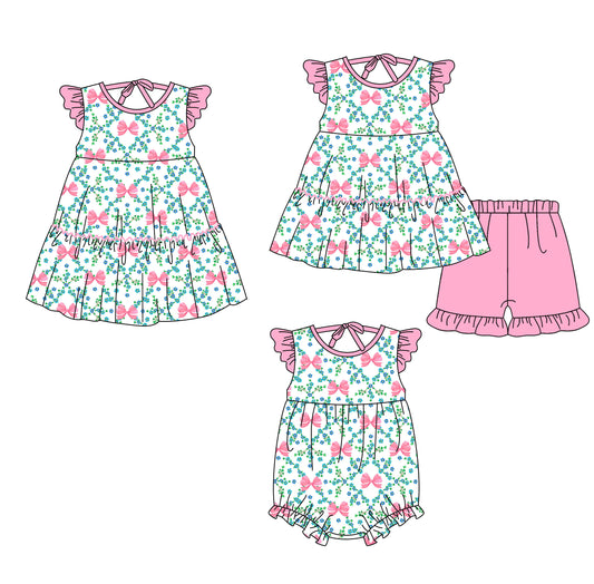 ( Moq 5 Each Style ) Sibling Baby Girls Kids Floral Bows Romper Dress Set Summer Clothes
