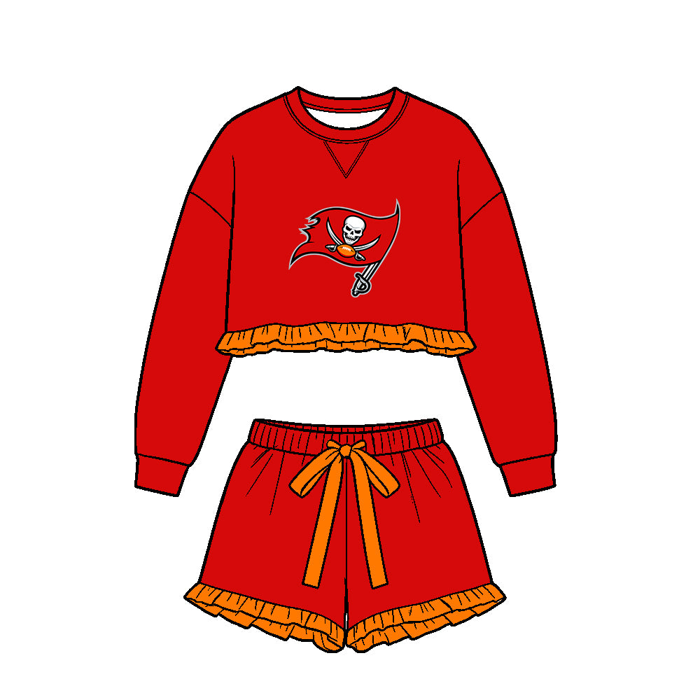 ( Moq 5 ) Baby Girls Kids Long Sleeves Ruffle Shirt Shorts Team Set Clothes