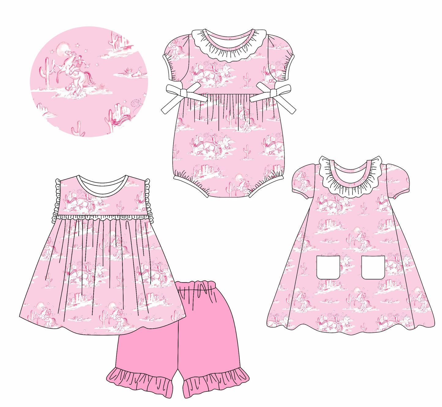 Baby Girl Western Rodeo Pink Sibling Romper Dress Set ( Moq 5 Each Style ) 2.114
