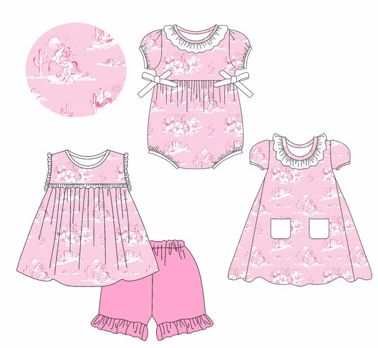 Baby Girl Western Rodeo Pink Sibling Romper Dress Set ( Moq 5 Each Style ) 2.114