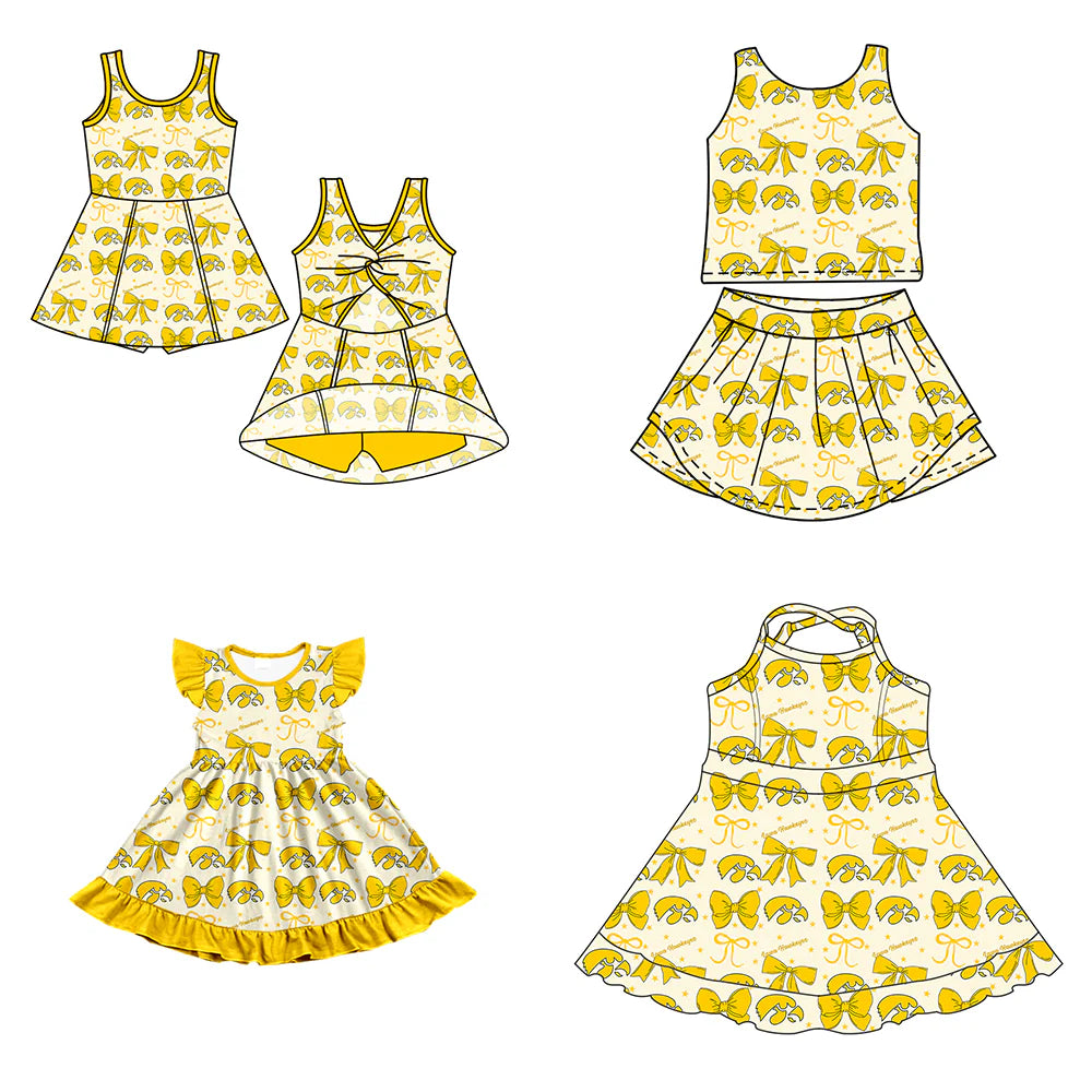 ( Moq 5 each style ) Baby Girl Toddler Team Yellow Bows Sibling Dress Set 6.26