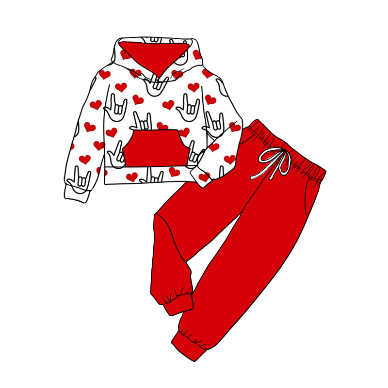 Baby Girl Toddler Valentine Hoodie Hearts Shirt Red Pants Set