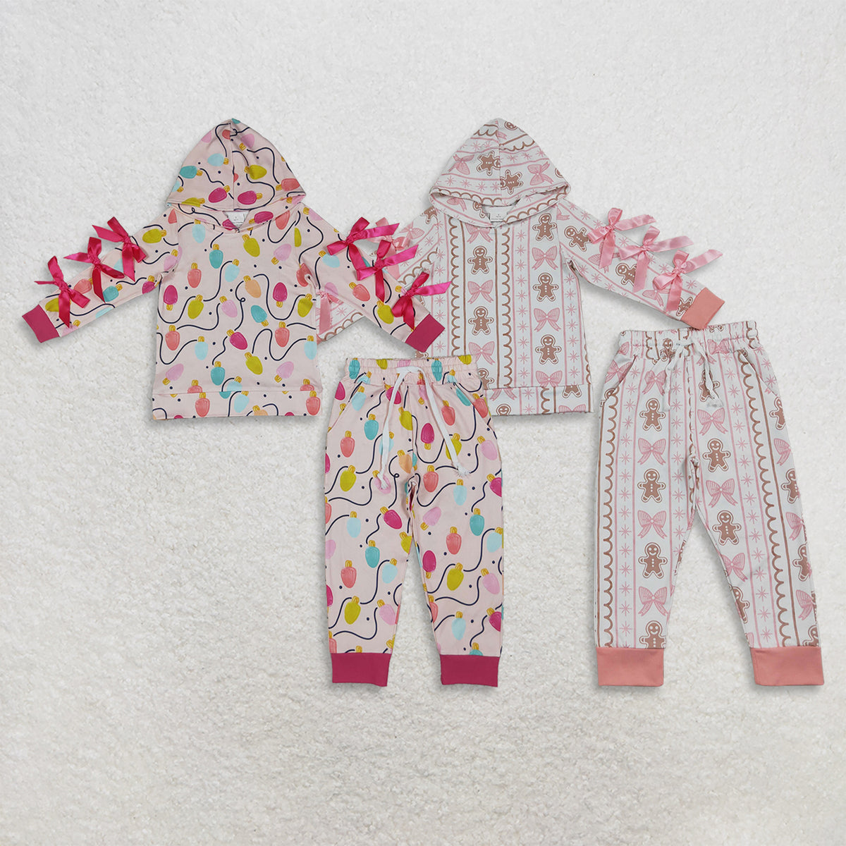 Sibling Baby Girls Kids Bows Long Sleeves Christmas Hoodie Pullovers Shirts Pockets Pants Sets Clothes RTS