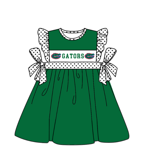 ( Moq 5 ) Baby Girls Toddler Dots Short Sleeves Bows Team Green Knee Length Dress