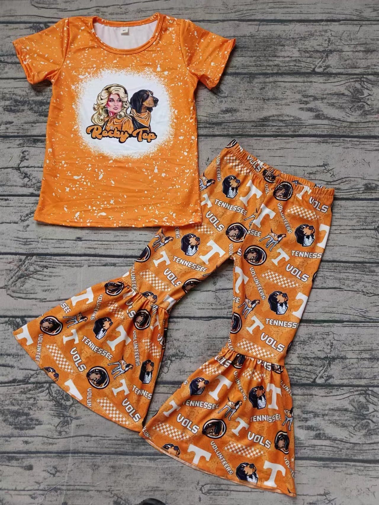 Baby Girl Short Sleeves Singer Shirt Dog Bell Pants Team Set Moq 5