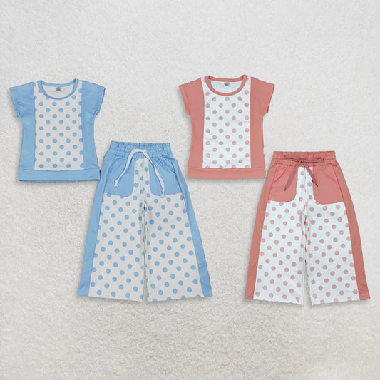Sibling Baby Girl Kids Short Sleeves Dots Shirts Pockets Pants Sets Yoga Active Clothes RTS