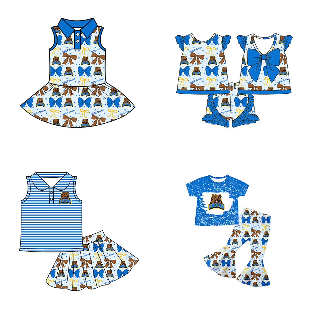 ( Moq 5 each style ) Baby Girl Toddler Bears Team Bows ‌Sibling Dress Set