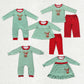 Sibling Baby Boys Girls Kids Christmas Embroidery Deer Green Stripes Romper Dress Sets RTS
