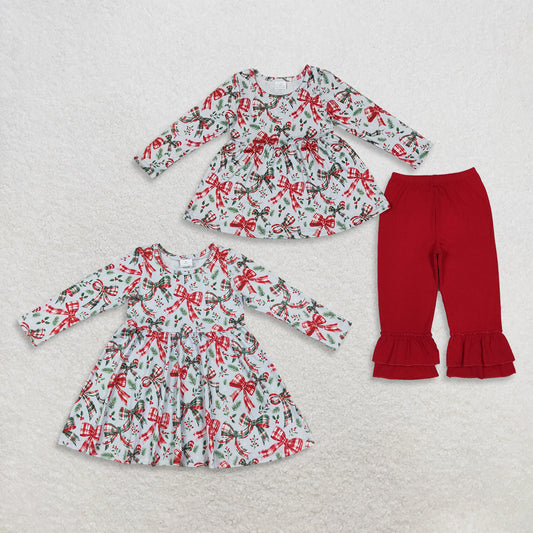 Sibling Baby Girls Kids Long Sleeves Plaid Bows Christmas Set Dress Clothes RTS