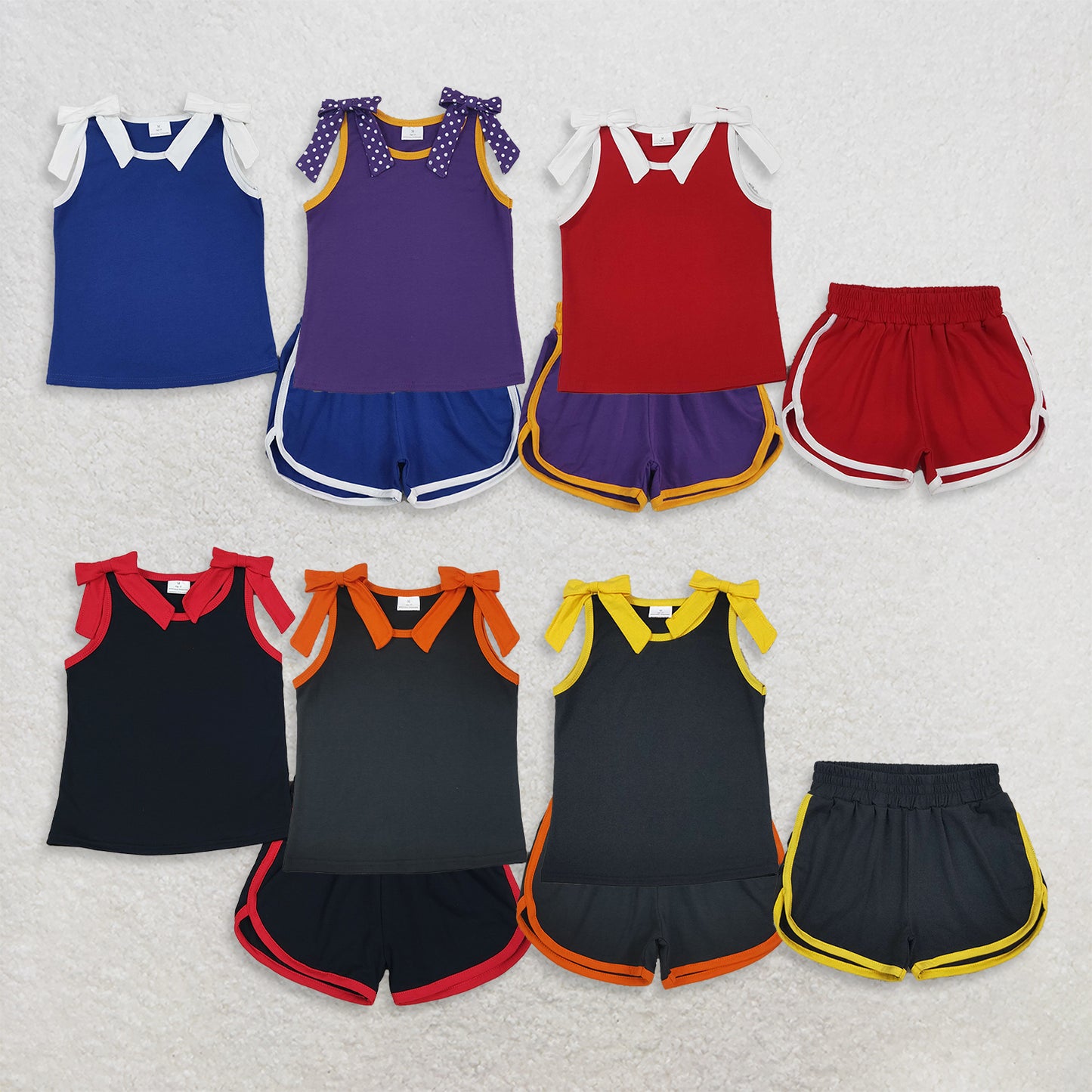 Sibling Baby Girls Kids Sleeveless Bows Cotton Shirts Shorts Sets Clothes RTS