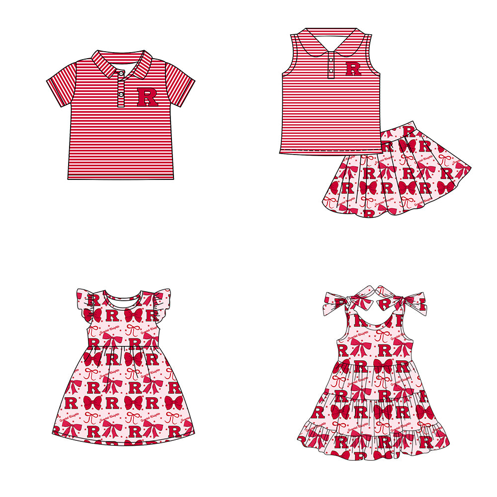 ( Moq 5 each style ) Baby Boy Girl Toddler R Team Bows Sibling Shirt Dress Set