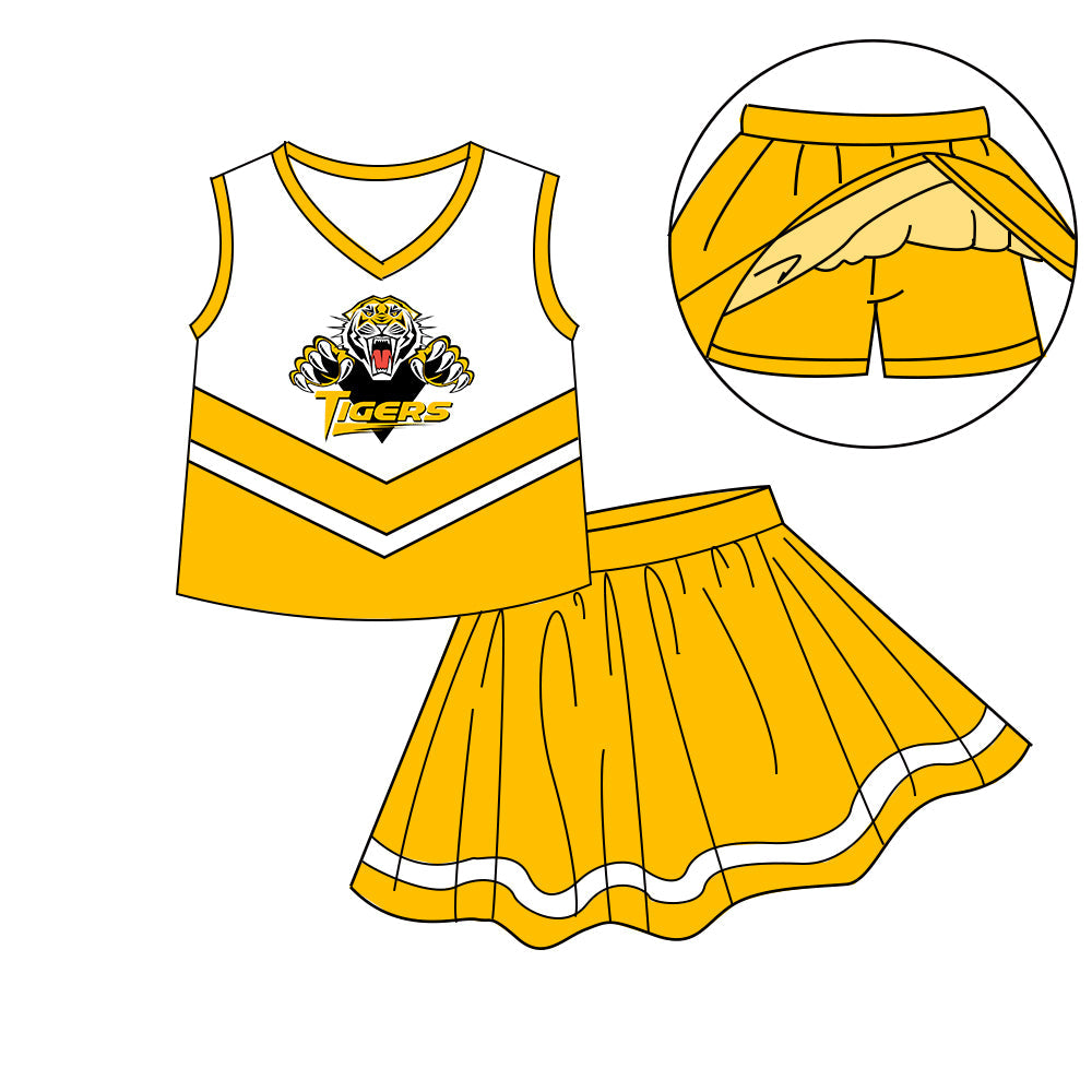 ( Moq 5 each style ) Baby Boy Girl  Team Cheer Sibling Shirt Tigers Bows Dress Set 8.4