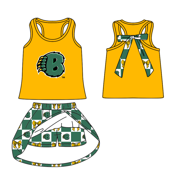 ( Moq 5 Each Style ) Baby Boys Girls Toddler Bows Green Plaid Team Sibling Shorts Dress Sets Clothes