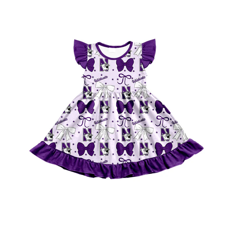 ( Moq 5 each style ) Baby Girl Toddler Cats Team Purple Bows Sibling Dress Set 6.27